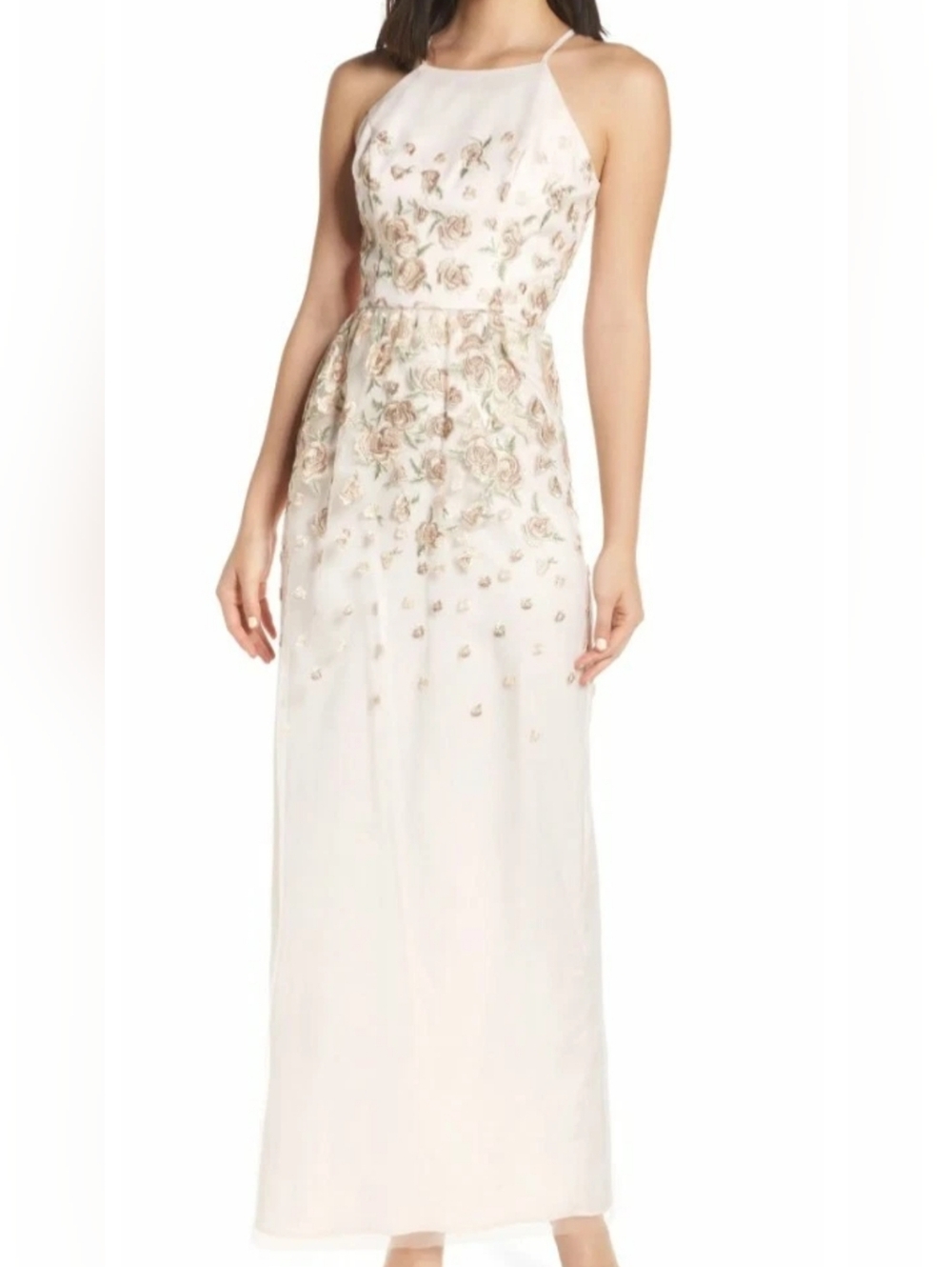 Chi Chi London Embroidered Mesh Column Gown Dress Color Nude Soft Pink Sz Us 6
